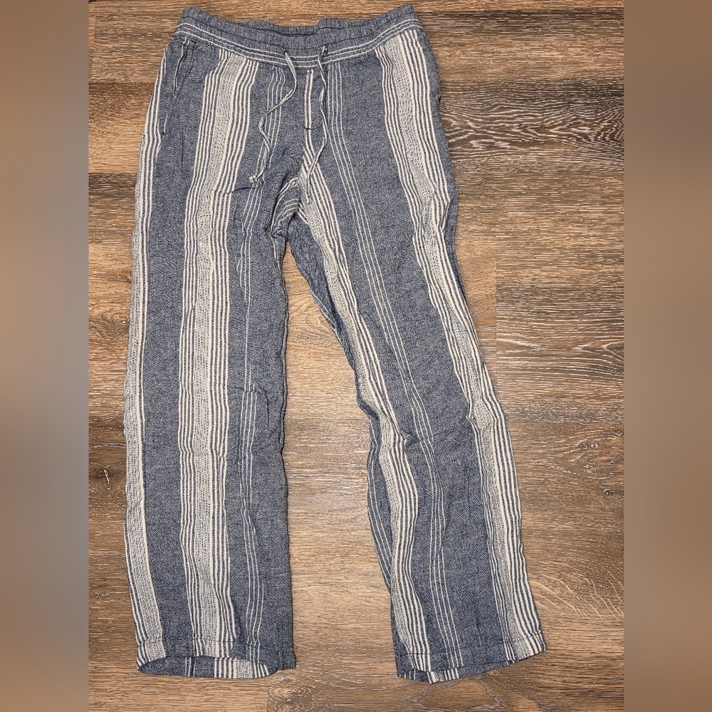 Women's Linen Blue Striped Pants